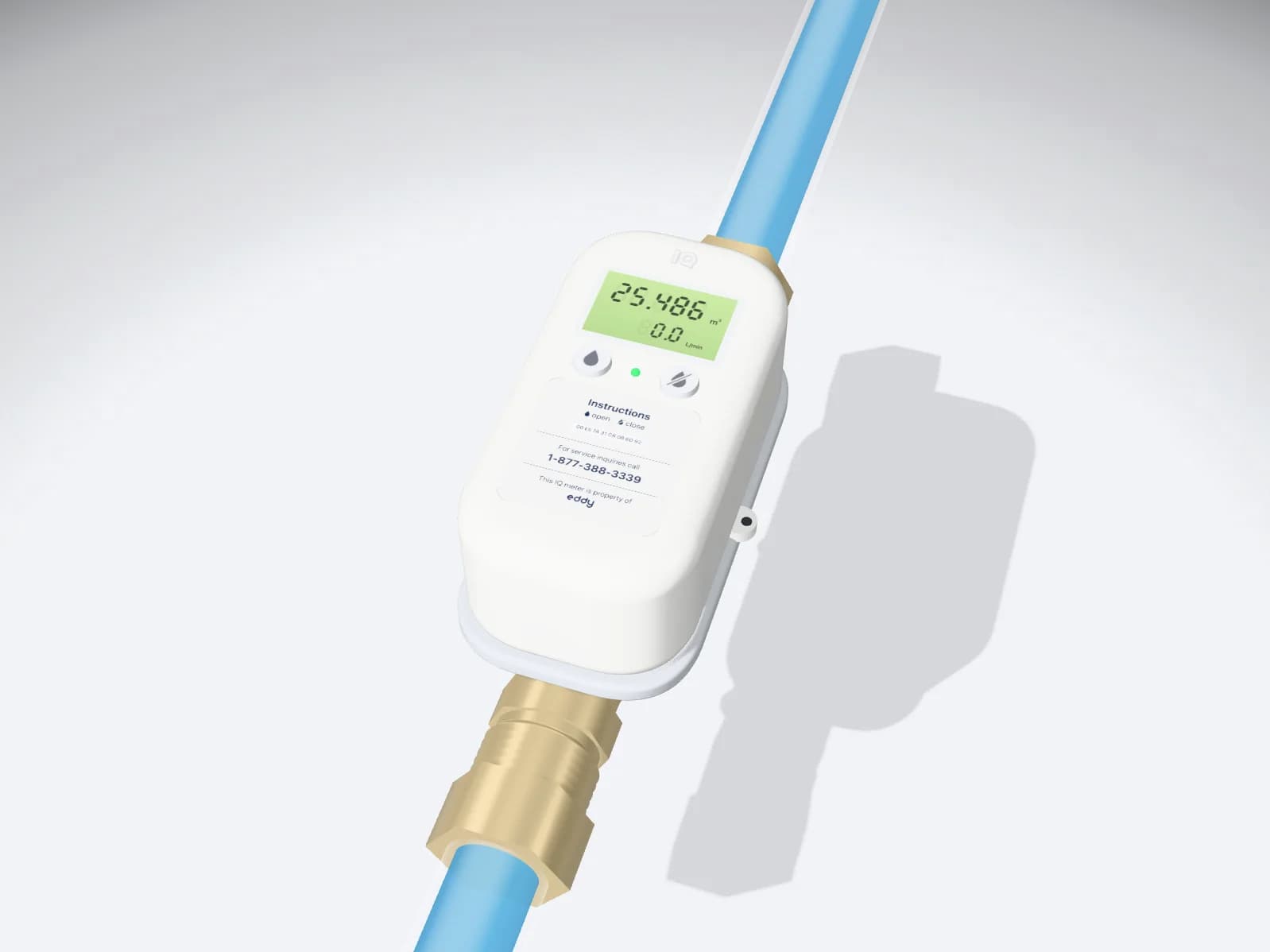 Eddy IQ meter installed in line on a water pipe
