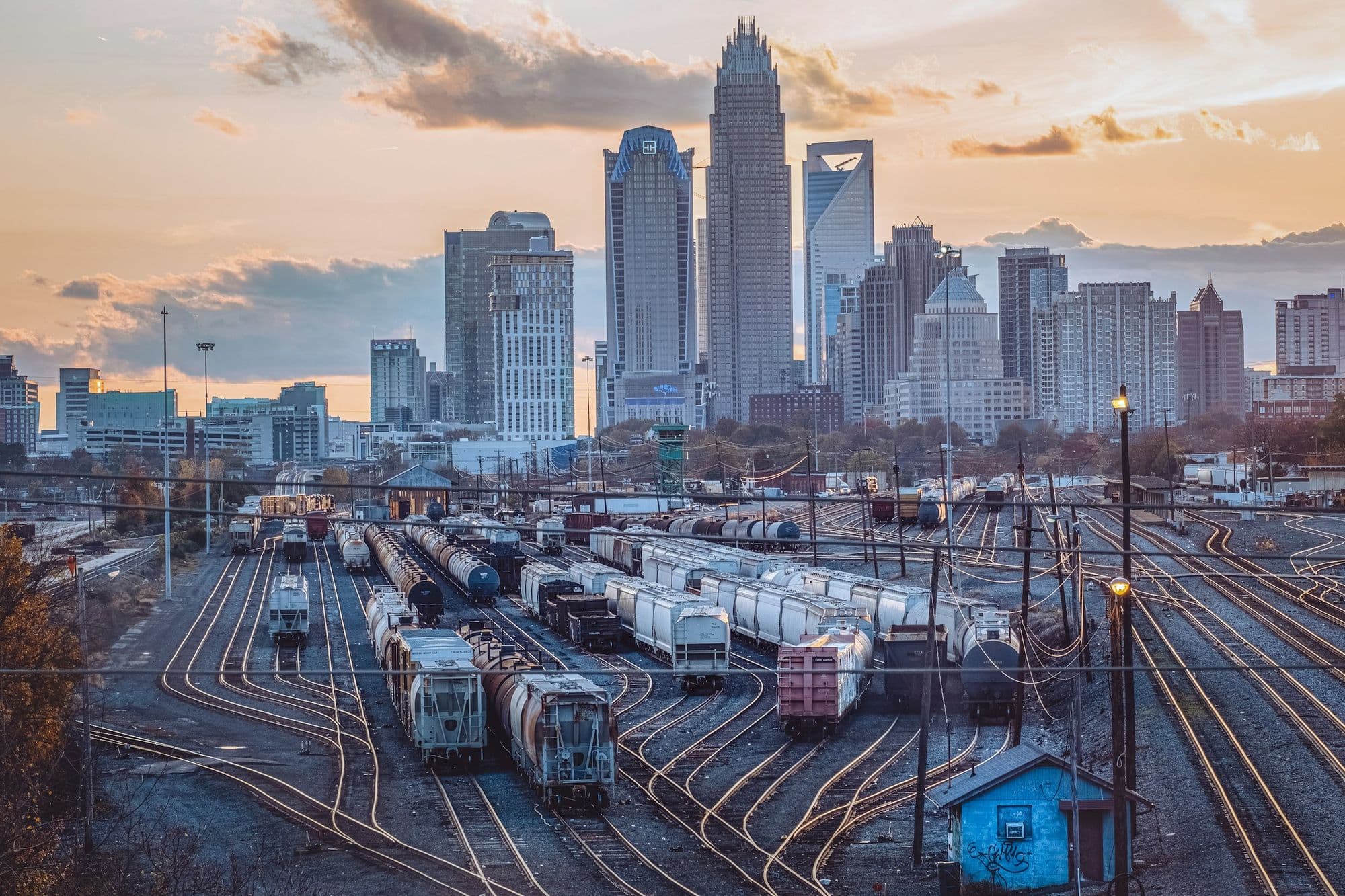Uptown Charlotte skyline at golden hour