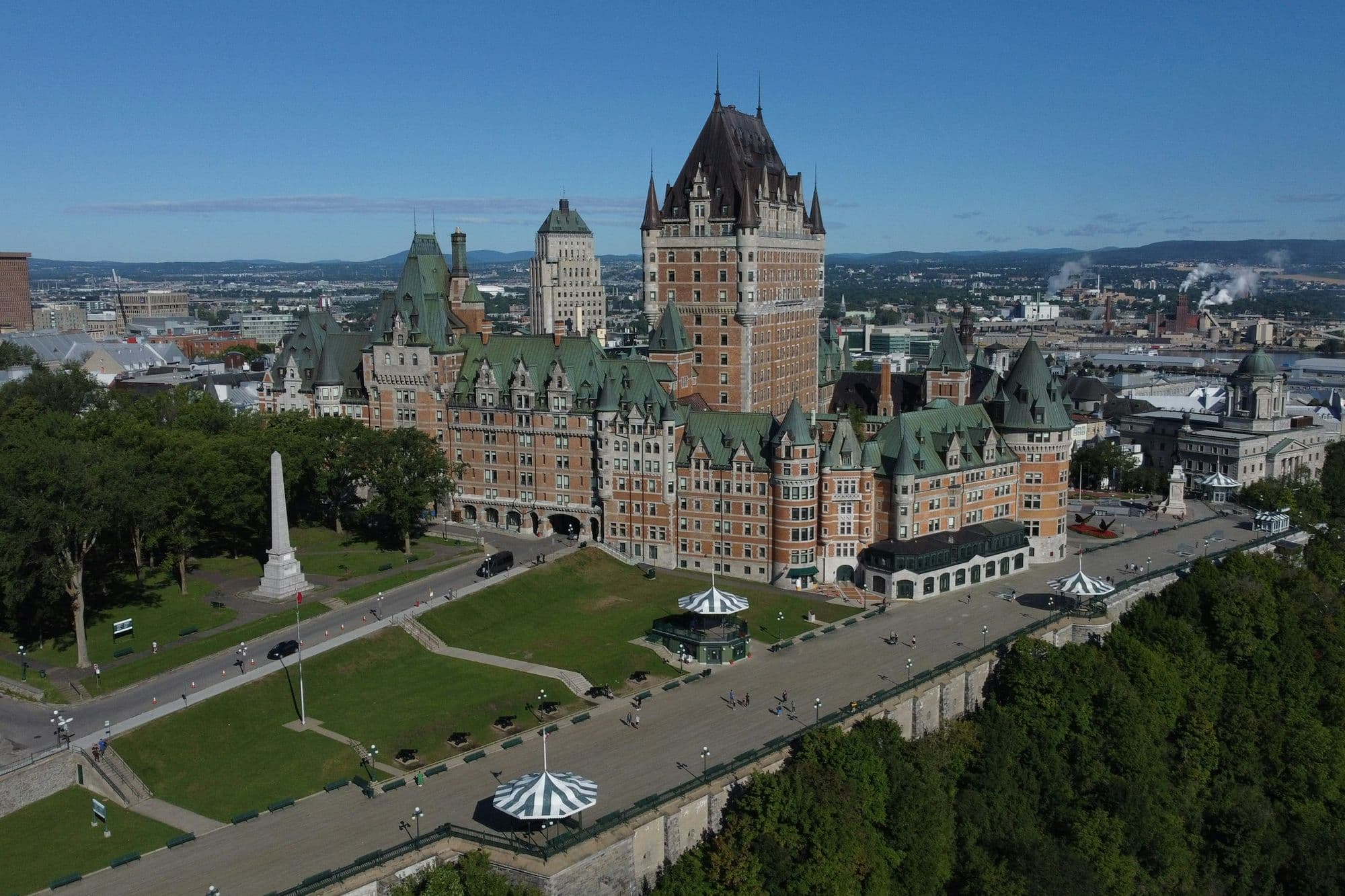 The Chateau Frontenac and Old Quebec from above