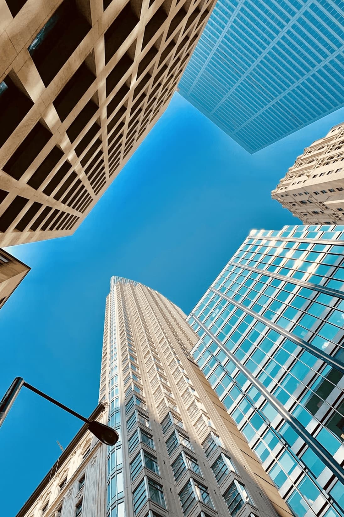 Downtown towers viewed from below.