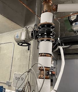 Eddy zone shutoff on a domestic riser mid-build.