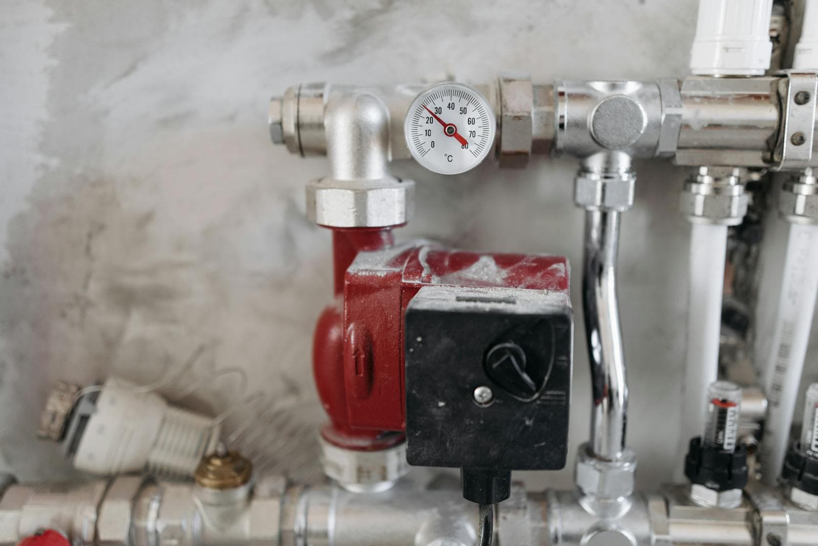 Concealed pipes and mechanical equipment behind the scenes of a building
